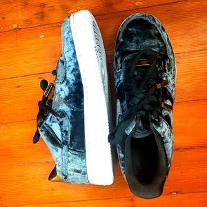 Nike Green Velvet Air Force Ones with gold detailing